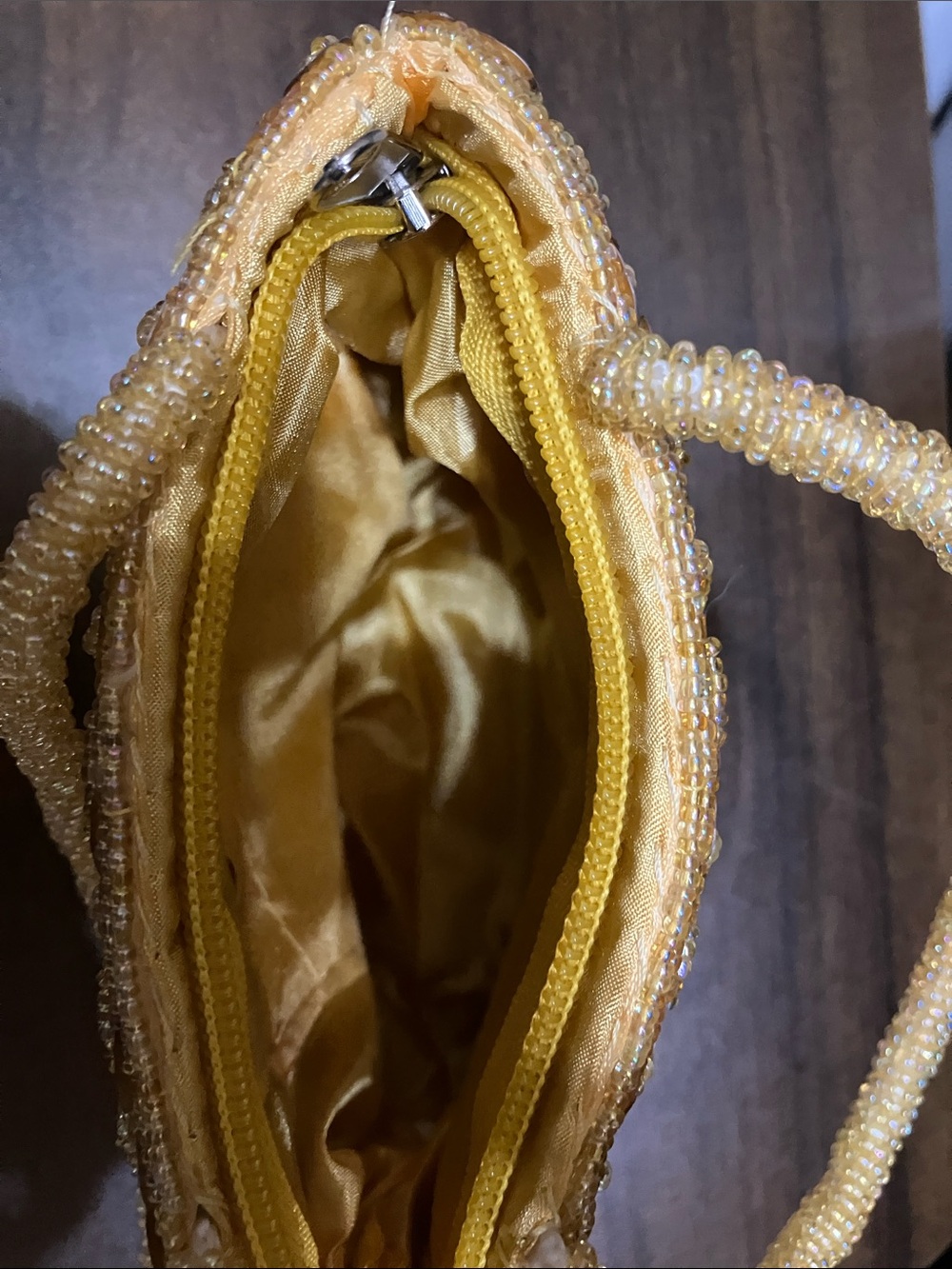 Gold Sequin Beaded Evening Clutch with Beaded Handles - Picture 8 of 11
